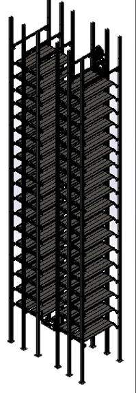Line drawing of a tower parking system